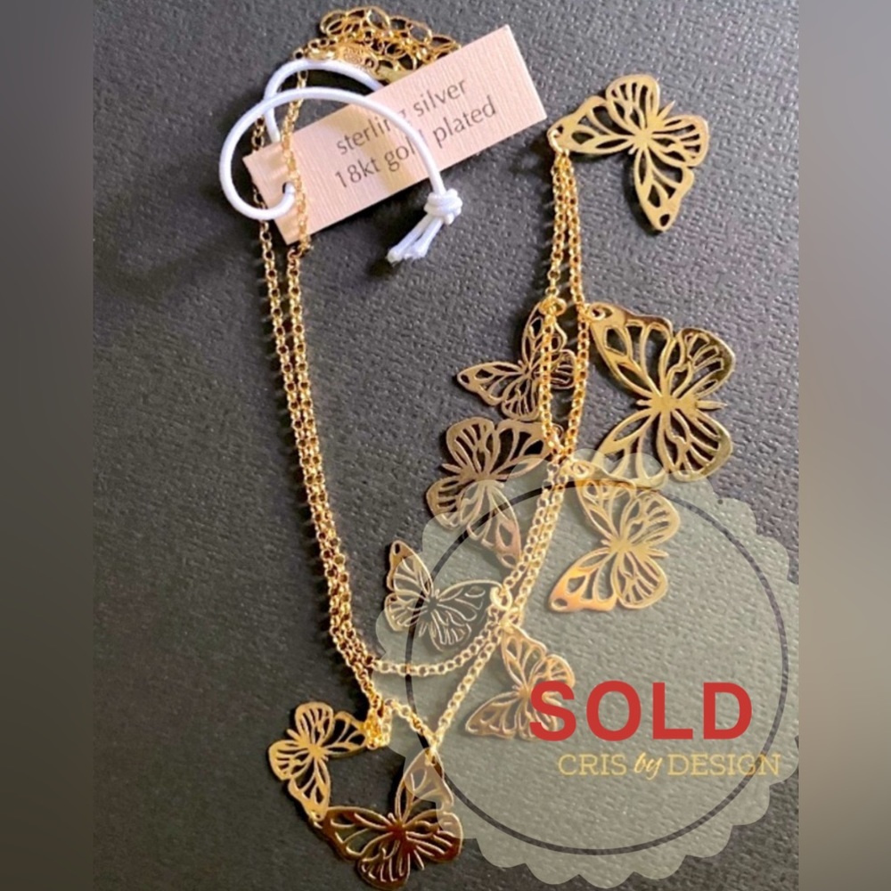 Mia Fiore 18kt gold plated Sterling Silver, 9 Laser Cut Butterflies Necklace 16”